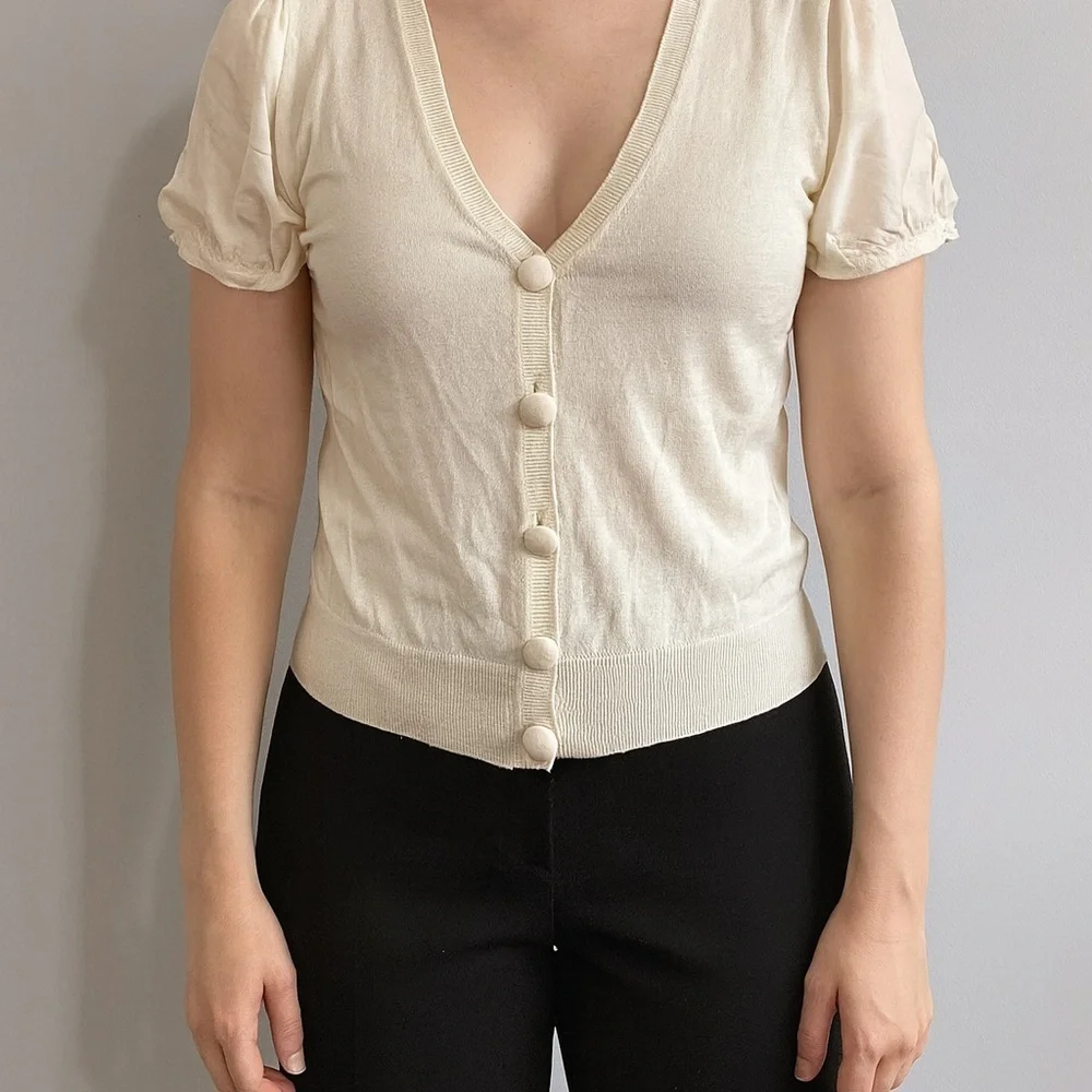 Burberry London Y2K Women's Silk Blend Cream Button-Up Top Size 44 M/L - Picture 1 of 7